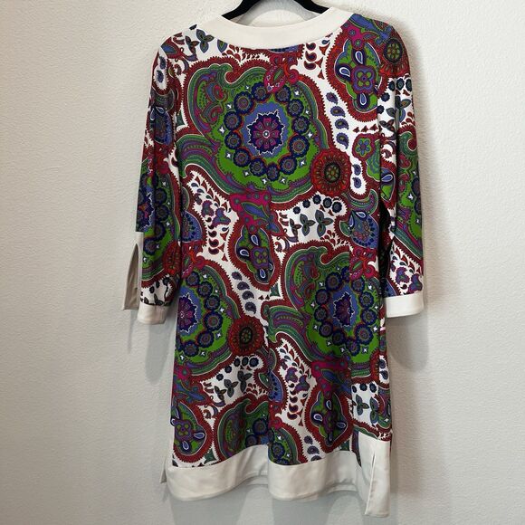 Jude Connally Holly Paisley Bright Colorful Tunic Mini  Shift Dress V-Neck XL - Picture 6 of 9